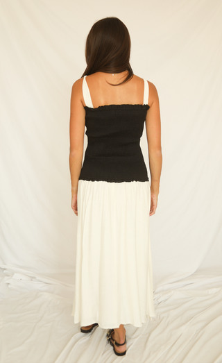 checkmate smocked midi dress