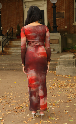 golden sunset mesh maxi dress