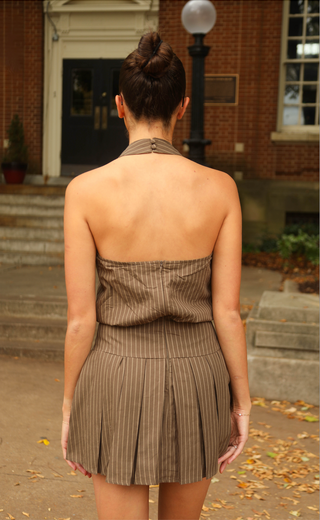 fine line halter mini dress