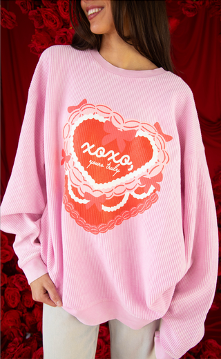 friday + saturday: xoxo corded sweatshirt