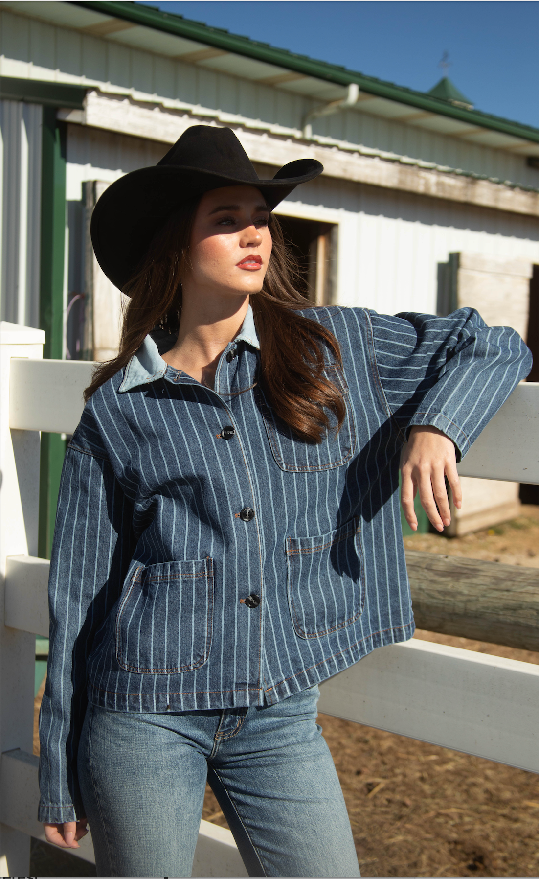 come on over striped denim jacket, Large