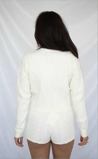 show me your mumu: throw on cardigan - snow cable knit