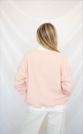 love to know striped mock neck - peach
