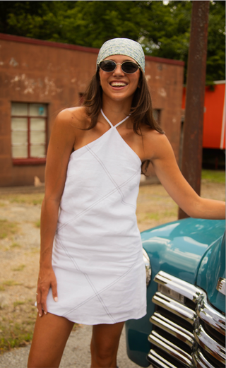 in the lines halter mini dress