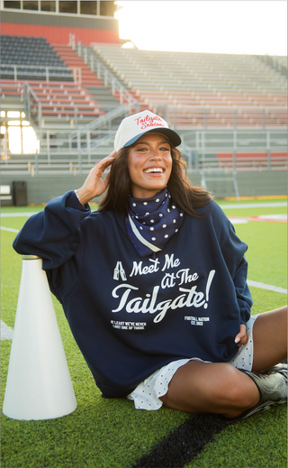 friday + saturday: meet me at the tailgate mock neck