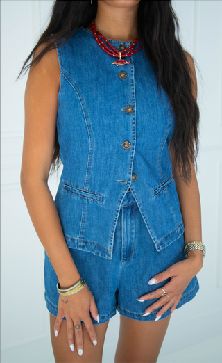 under the lights denim two piece set