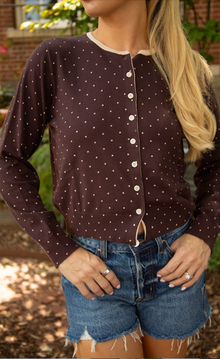 soft light polka dot cardigan - brown