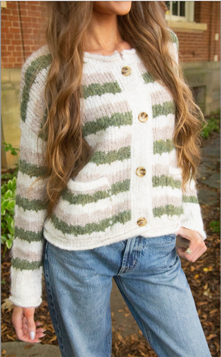 work things out striped cardigan