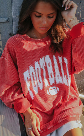 charlie southern: football corded sweatshirt - red