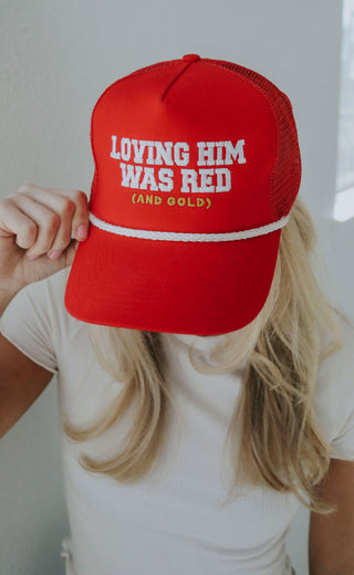 red and gold trucker