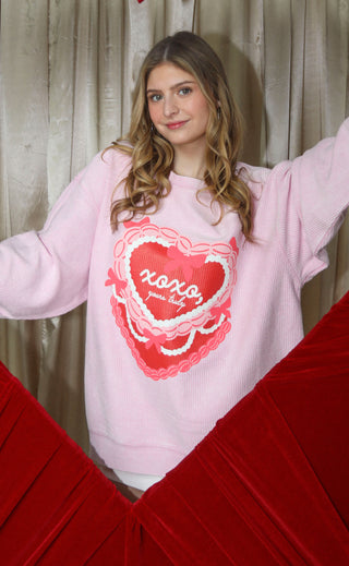 friday + saturday: xoxo corded sweatshirt