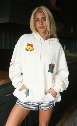 friday + saturday: christmas patchwork hoodie