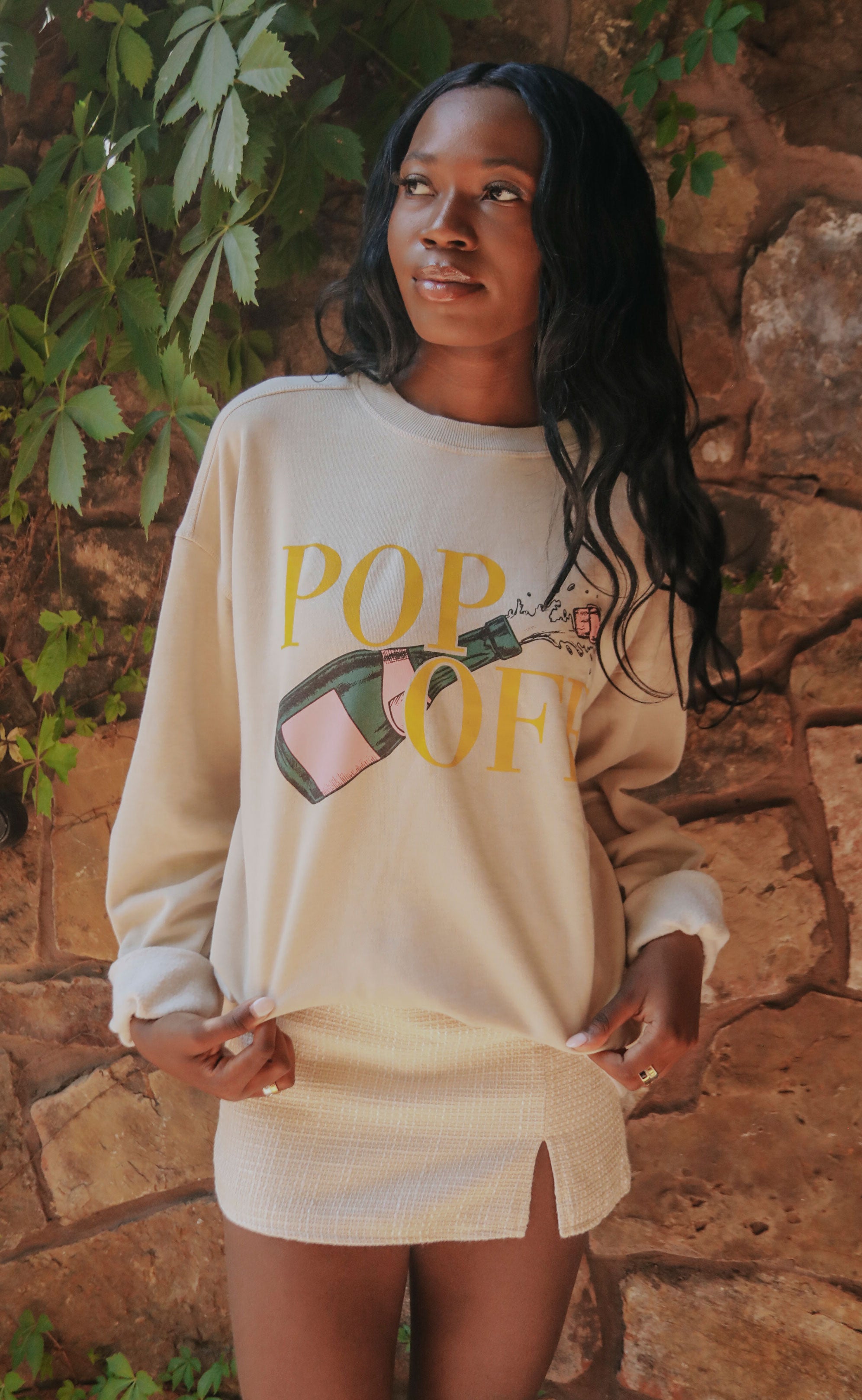 friday saturday pop off campus crew sweatshirt