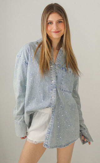 show me your mumu: lincoln shirt jacket - embellished light indigo