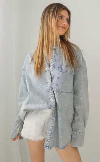 show me your mumu: lincoln shirt jacket - embellished light indigo