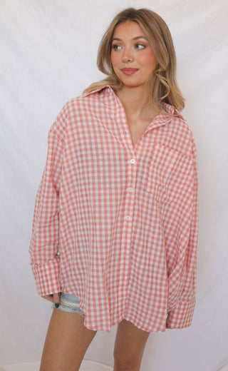 going gingham button down - pink