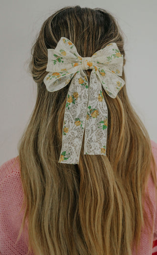 happy heart hair bow - yellow floral