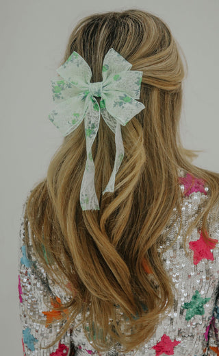 happy heart hair bow - green floral