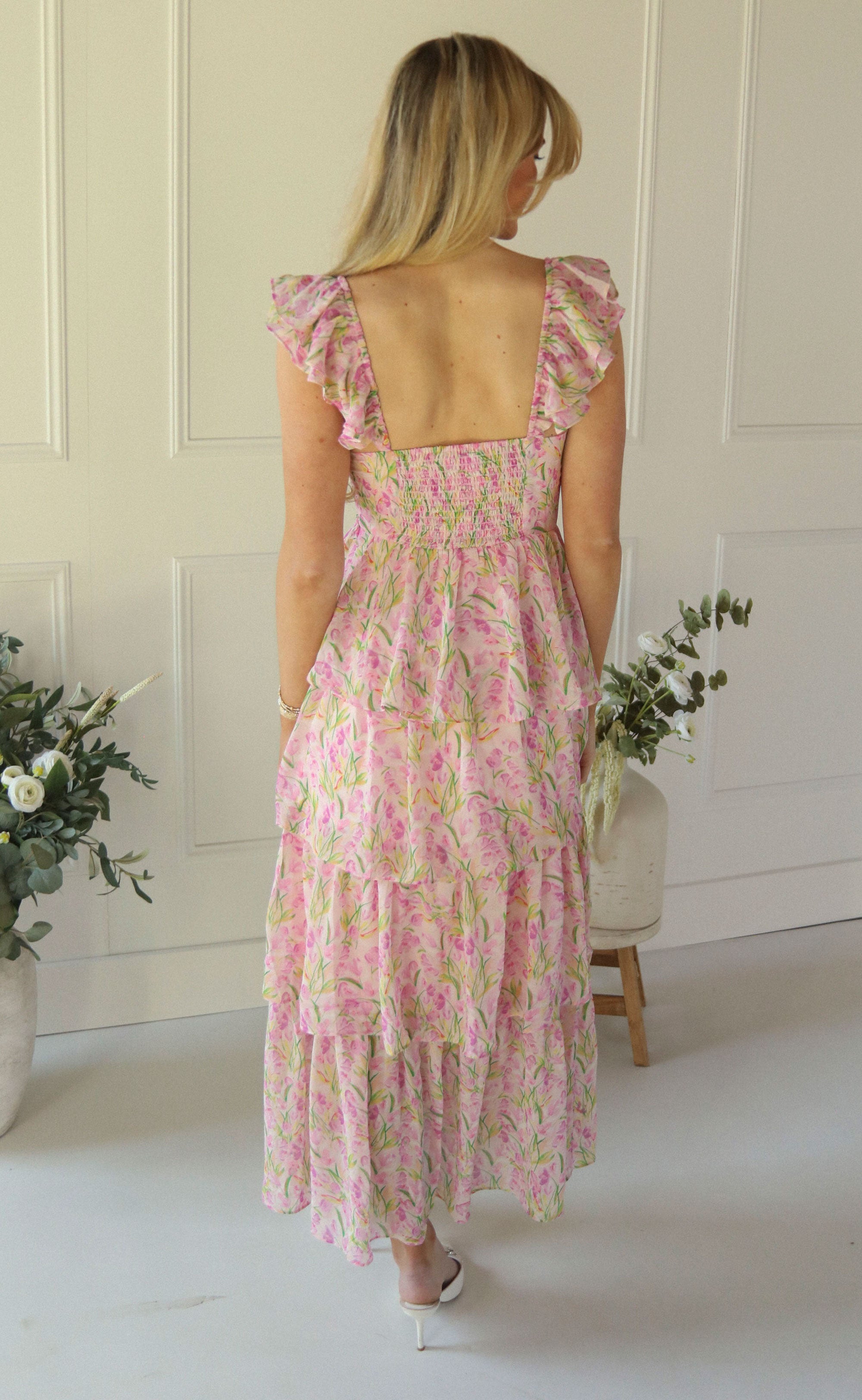 astr flutter sleeve maxi dress Flutter Sleeve Floral Asymmetric Maxi Dress