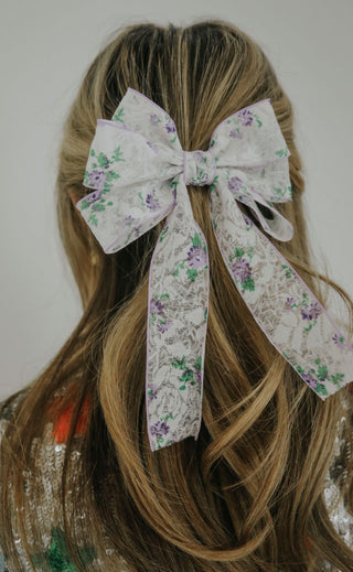happy heart hair bow - lilac floral