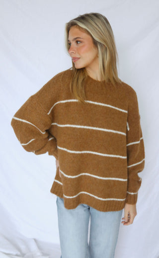 pistola: carlen mock neck sweater - caramel stripe