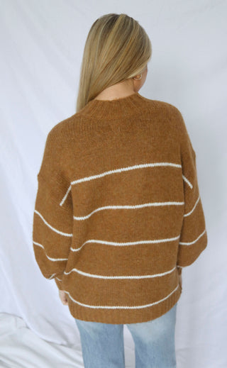 pistola: carlen mock neck sweater - caramel stripe