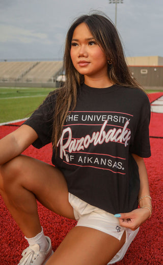 charlie southern: razorbacks retro script t shirt