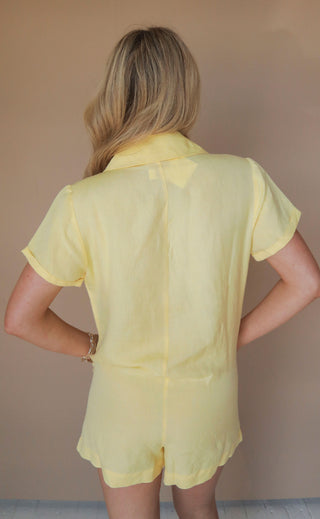 show me your mumu: bicoastal blazer romper - butter yellow linen