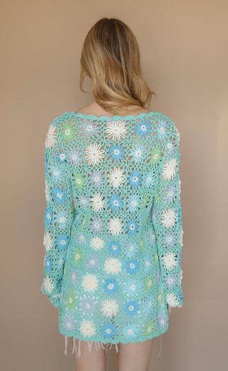 show me your mumu: vacay mini coverup - blue multi floral crochet