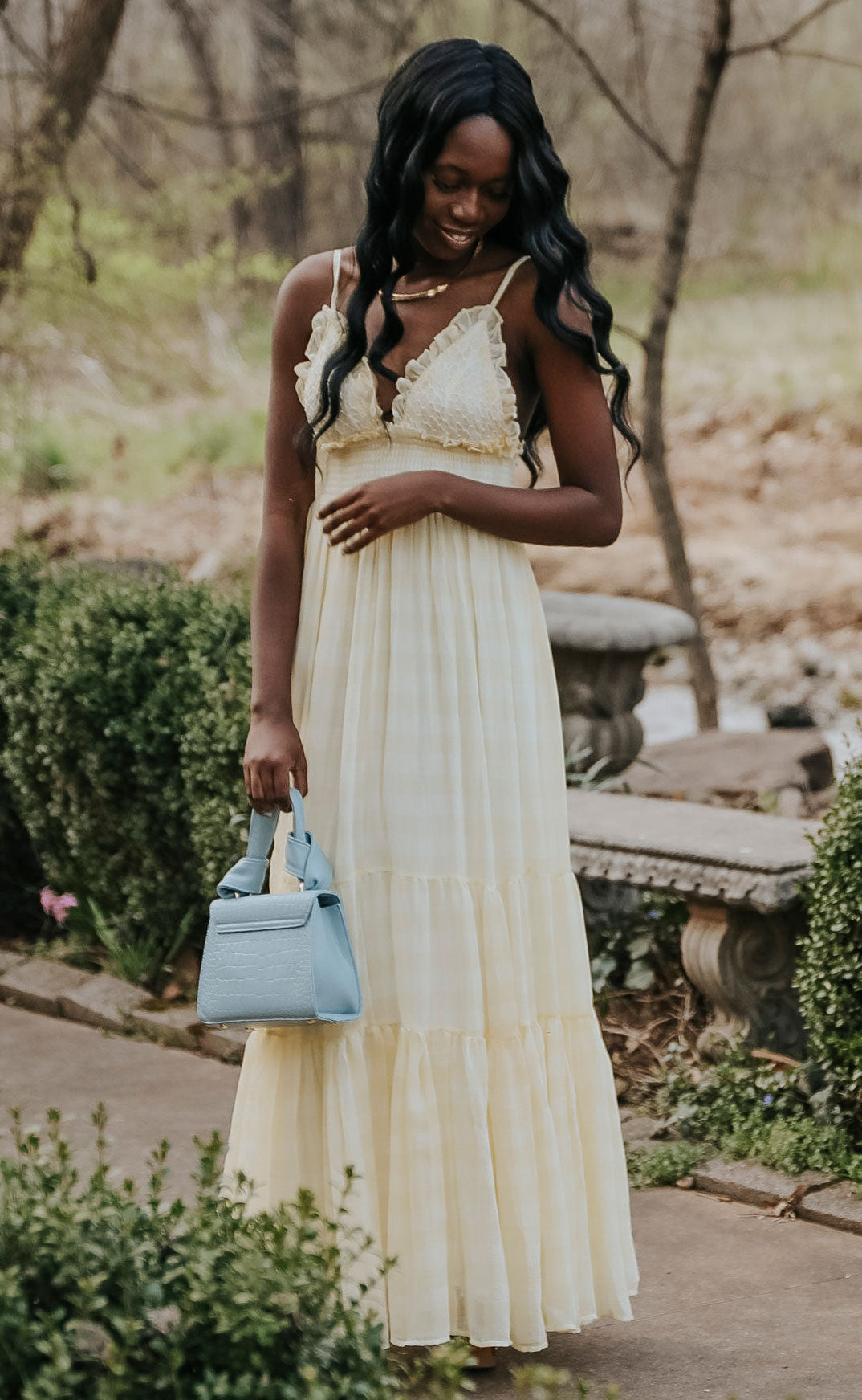 Yellow plaid maxi dress Clearance