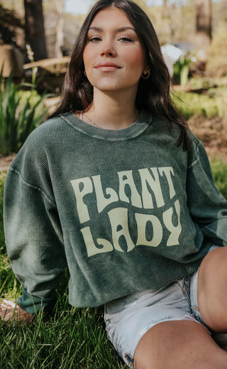 friday + saturday: plant lady corded sweatshirt