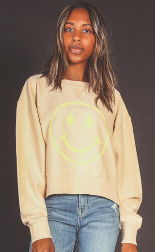 friday + saturday: smiley face crop corded sweatshirt