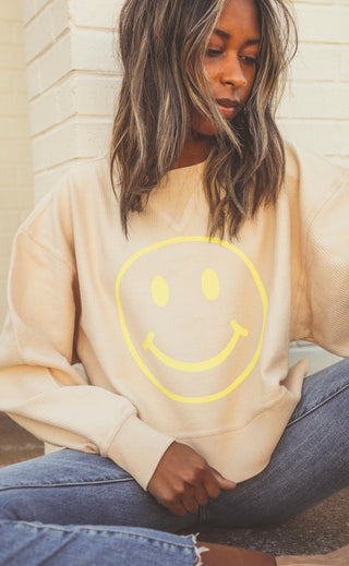 friday + saturday: smiley face crop corded sweatshirt