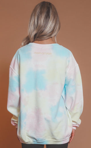 friday + saturday: smiley face corded sweatshirt - tie dye