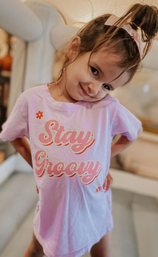 friday + saturday: stay groovy kids t shirt