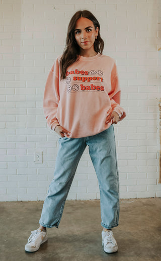 friday + saturday: babes support babes corded sweatshirt - pink smiley