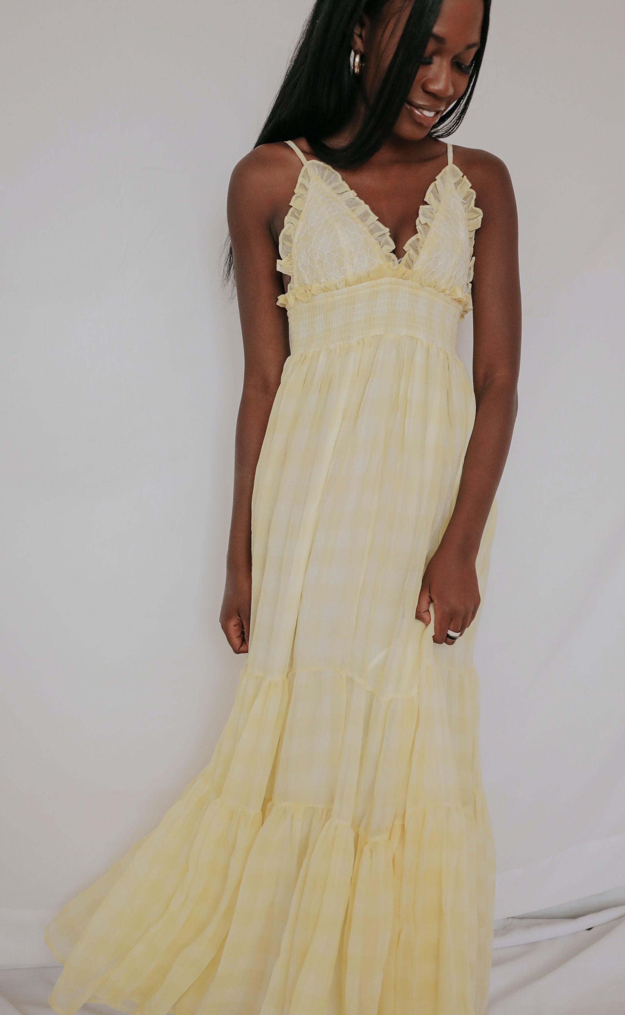 Yellow tiered best sale maxi dress