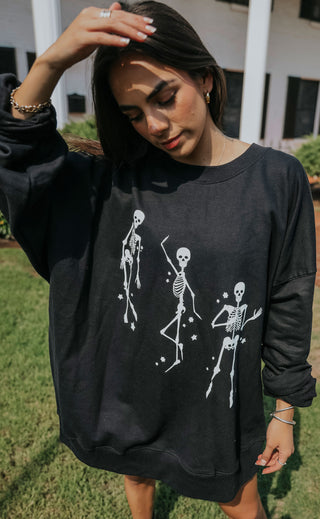 friday + saturday: skeletons glow in the dark sweatshirt