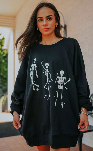 friday + saturday: skeletons glow in the dark sweatshirt