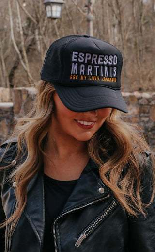 friday + saturday: espresso martinis trucker hat