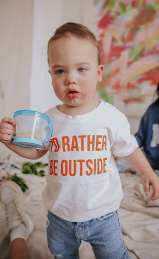 friday + saturday: i'd rather be outside kids t shirt