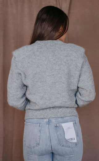 pistola: camille v neck shoulder pad sweater - heather grey
